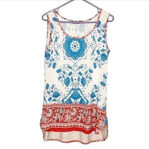 Lily by Firmiana Red White Blue Patterned Sleeveless Tunic‎ Women's size Small